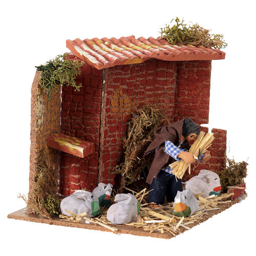 Scena presepe 8-10 cm bambino con conigli movimento 15x18x15 cm 2