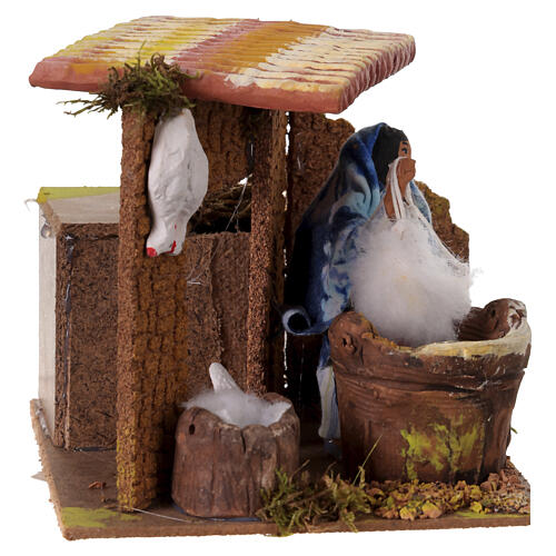 Animated Woman plucking hens 10x15x15 cm, 10 cm Nativity Scene 3
