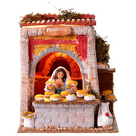 Panificio donna in movimento luci presepe cm 10 cm 17x20x17cm