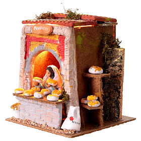 Ruchoma piekarnia z piekarzem, oświetlenie, szopka 10 cm, 17x20x17cm