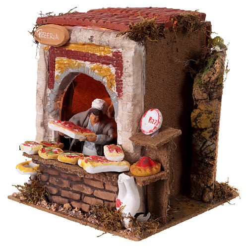 Pizzeria avec statue pour crèche 10 cm mouvement 18x15x15 cm 2