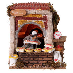 Pizzeria con statua presepe 10 cm movimento 18x15x15 cm 