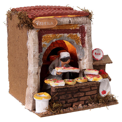 Pizzeria con statua presepe 10 cm movimento 18x15x15 cm  3