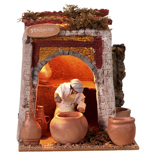 Bottega stagnino presepe 10 cm movimento 18x18x18 cm 1