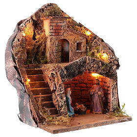 Borgo con case Natività illluminato presepe 12 cm 30x35x20 cm