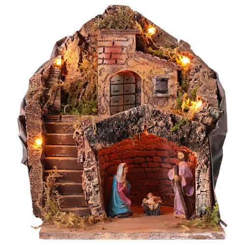 Borgo con case Natività illluminato presepe 12 cm 30x35x20 cm 1