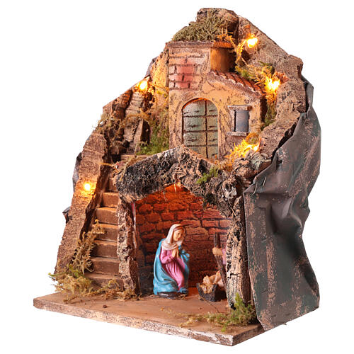 Borgo con case Natività illluminato presepe 12 cm 30x35x20 cm 3