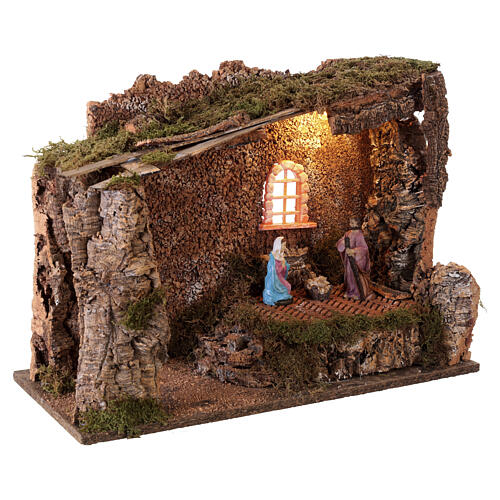 Stall mit Geburt-Christi-Darstellung und Beleuchtung – für 10-cm-Krippe, 35 × 50 × 25 cm 3
