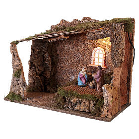 Cabana 35x50x25 cm com luz e Natividade para presépio 10 cm