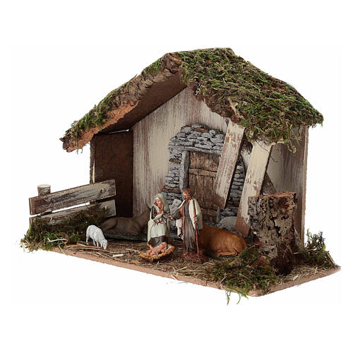 Stall mit Portal in Maueroptik und Steinmauer – für 10-cm-Krippe, 20 × 40 × 30 cm 3