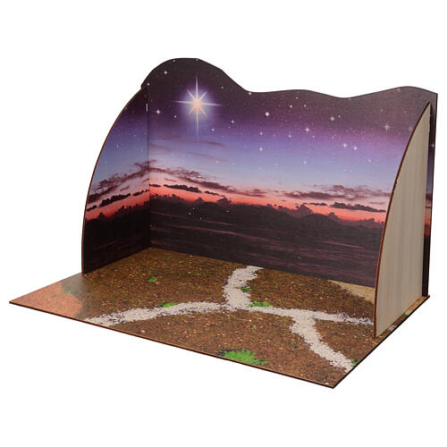 Nativity background, sunset set in wood 2