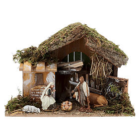 Capanna presepe 10 cm 25x35x15 cm con statuine Natività