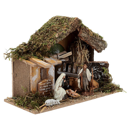 Capanna presepe 10 cm 25x35x15 cm con statuine Natività 3
