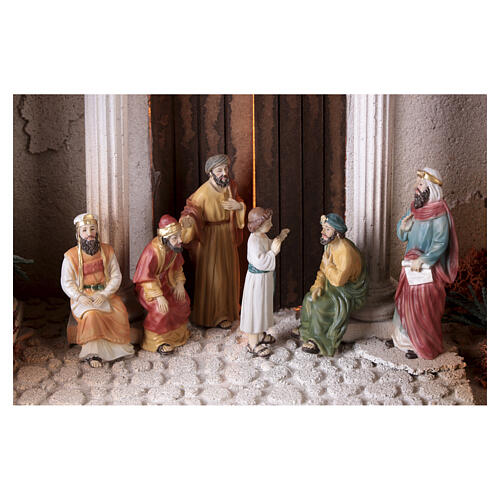 Setting for Easter Creche of 9 cm, Jesus among the Doctors, 35x60x40 cm, MODULE 2, illuminated 2