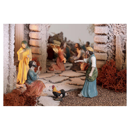 Setting for Easter Creche of 9 cm, Garden of Olive Trees and Peter's denial, 27x60x40 cm, MODULE 05 6