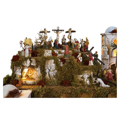 Presépio de Páscoa completo 8 módulos para figuras de 9 cm 70x240x80 cm 2