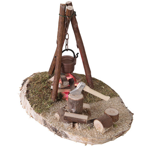 Aranżacja z garnkiem i drewnem do szopki, oświetlenie stałe – dla figurek 16–20 cm 2