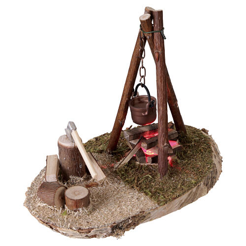 Aranżacja z garnkiem i drewnem do szopki, oświetlenie stałe – dla figurek 16–20 cm 3