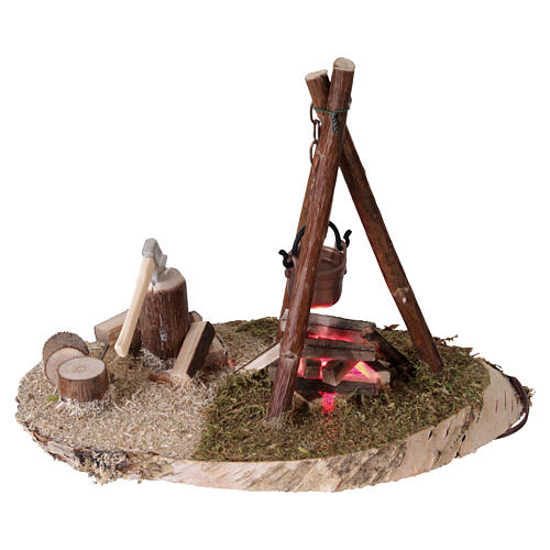 Aranżacja z garnkiem i drewnem do szopki, oświetlenie stałe – dla figurek 16–20 cm 4
