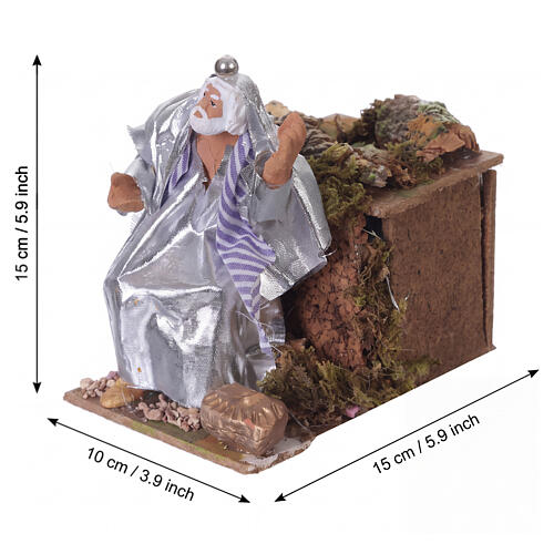 Moving King Mage Melchior with gold for 10 cm Nativity Scene, 15x10x15 cm 2