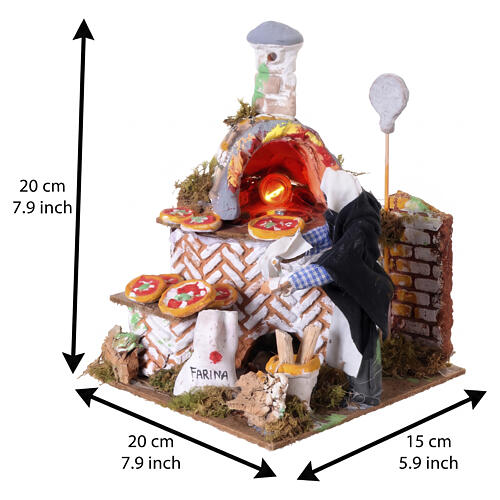 Animated pizzaiolo for 14 cm Nativity Scene with movement and flame effect, 22x17.5x16 cm 2
