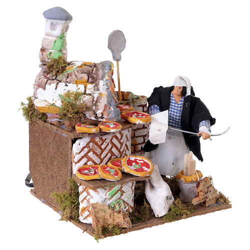 Pizzaiolo per presepe 14 cm con movimento ed effetto fiamma 20x20x15 cm 3