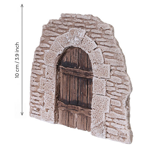 Arco com porta efeito madeira e tijolos em gesso 12x15 cm para presépio de 6 cm 2