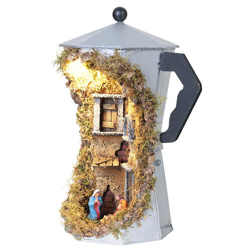 Cafetera moka led 30x13x13 cm con Natividad belén 6 cm 3