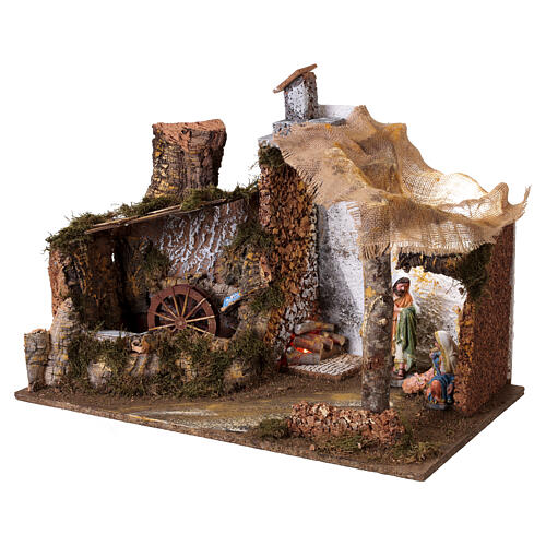 Capanna presepe mulino luce movimento 45x60x35 cm 5