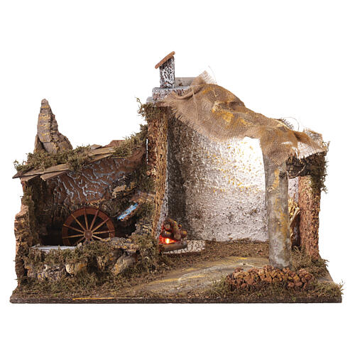 Capanna presepe mulino luce movimento 45x60x35 cm 8