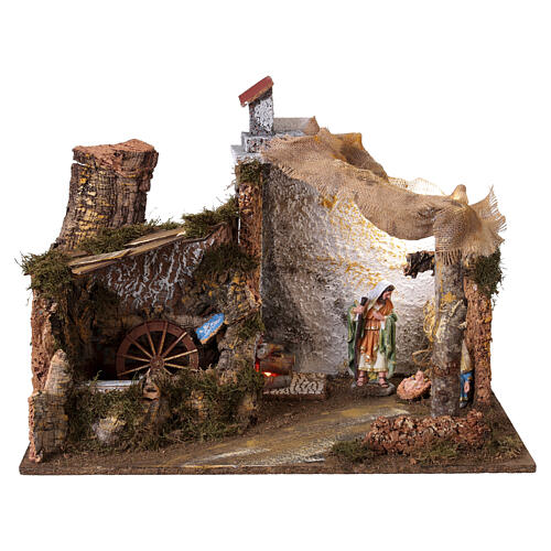 Nativity stable with mill, light and movement 45x60x35 cm for 14-16 cm figures 3