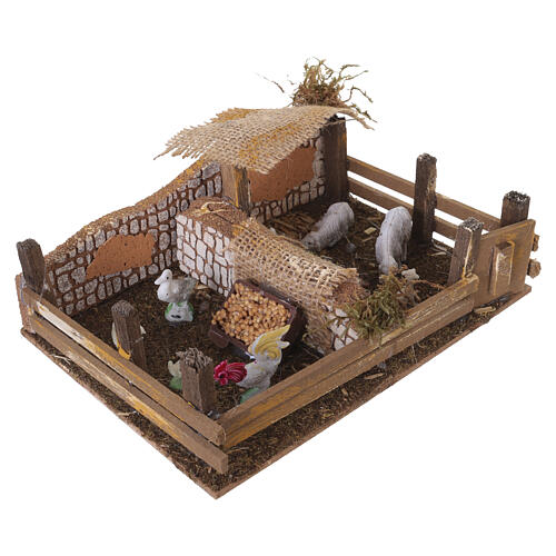 Cerca com ovelhas e galinhas 8x20x14 cm para presépio de 6 cm 4