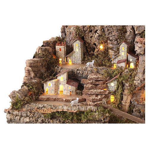 Nativity setting for 10 cm figures with caves, waterfall and lights, 45x60x35 cm 6