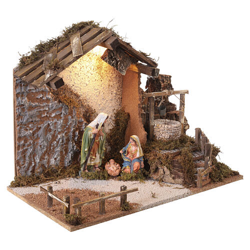 Cabaña belén con pozo y luz cálida 40x50x30 cm para figuras de 16 cm 3
