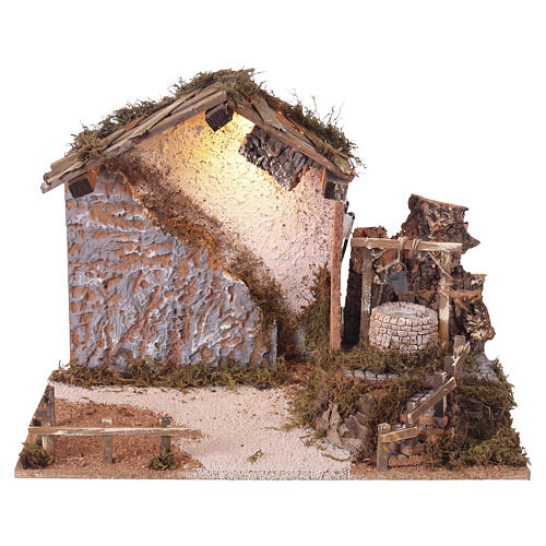 Cabaña belén con pozo y luz cálida 40x50x30 cm para figuras de 16 cm 6