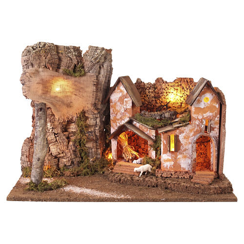 Podświetlana stajenka – rustykalne miasteczko, 45×60×35 cm, do szopeki 16 cm 5