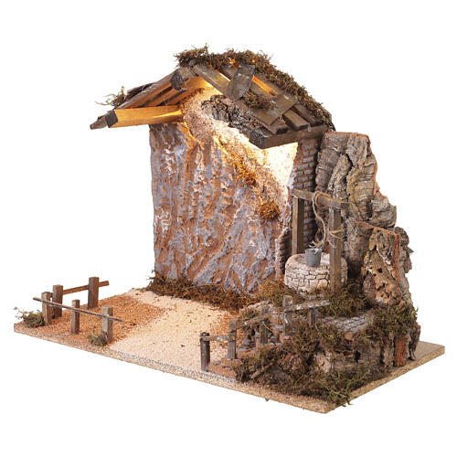 Rustykalna stajenka podświetlana ze studnią, 40x50x30 cm, do figurek 16 cm 2