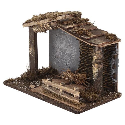 Rustykalna stajenka bożonarodzeniowa - drewno, mech i korek, 25×35×20 cm, do figurek 10–12 cm 2