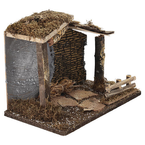 Rustykalna stajenka bożonarodzeniowa - drewno, mech i korek, 25×35×20 cm, do figurek 10–12 cm 3
