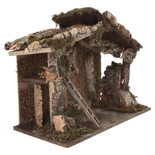 Stajenka do szopki z drewna i korka, 40x50x25 cm - do figurek 10–14 cm 3