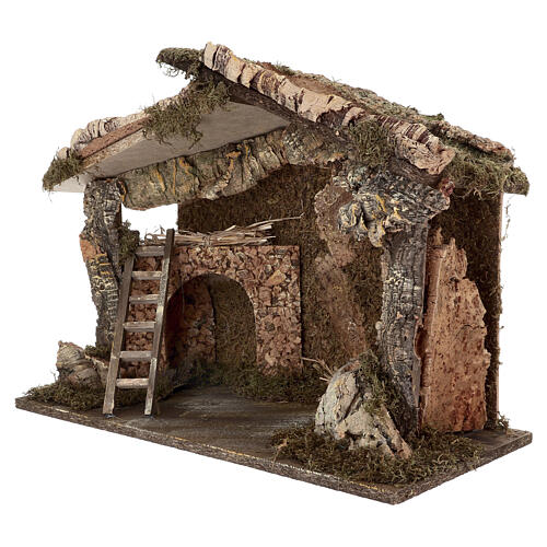Stajenka do szopki z drewna i korka, 40x50x25 cm - do figurek 10–14 cm 5