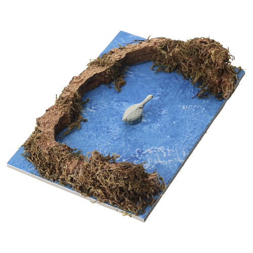 Trecho final de rio com pato para presépio 6 cm 3x15x10 cm 2