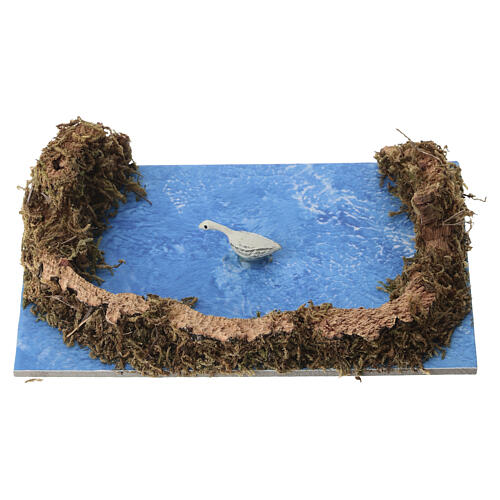 Trecho final de rio com pato para presépio 6 cm 3x15x10 cm 4