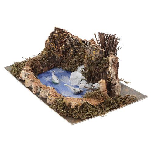 Lago em cortiça e musgo para presépios 4-6 cm com patos 10x20x12 cm 2