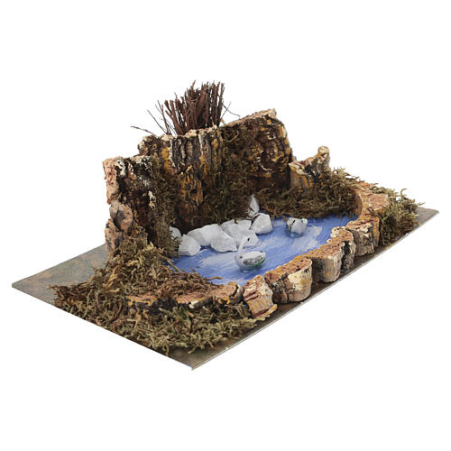 Lago em cortiça e musgo para presépios 4-6 cm com patos 10x20x12 cm 3