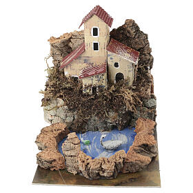 Laghetto di montagna con casetta sughero e muschio 10x10x15 cm presepi 4-6 cm