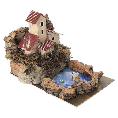 Górskie oczko wodne z domkiem - korek i mech, 10×10×15 cm, do szopek 4–6 cm 2