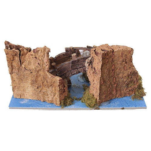 Pont sur rivière pour crèche 6 cm en résine avec moutons 10x20x15 cm 5
