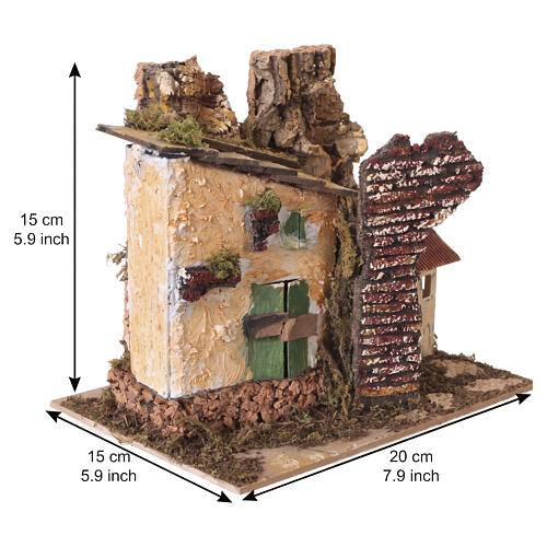 Domek do szopki w skali 4 cm, z domkami i skałą, 15×20×15cm 2