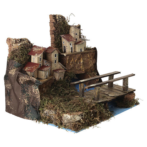 Village pour crèche 6 cm avec pont et rivière 24x21x21 cm 3